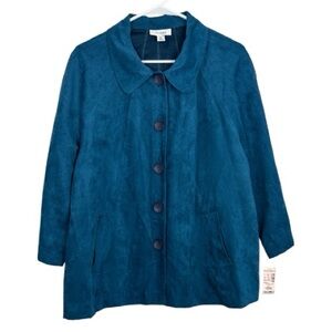 NWT dressbarn Teal Button-Front Swing Coat-style jacket size 18W twee whimsigoth